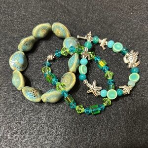 Turquoise and Green Beaded Bracelet Set